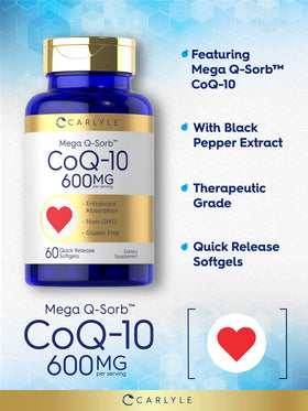 Carlyle CoQ10 600 mg Softgels back view with ingredient list