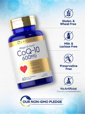 Carlyle CoQ10 600 mg Softgels open bottle showing softgels
