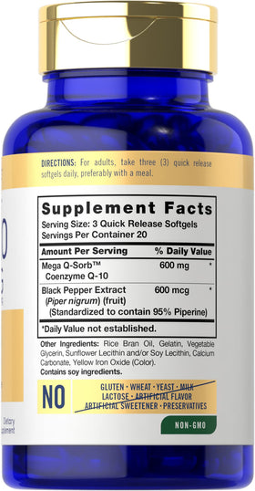 Carlyle CoQ10 600 mg Softgels side view showing softgel