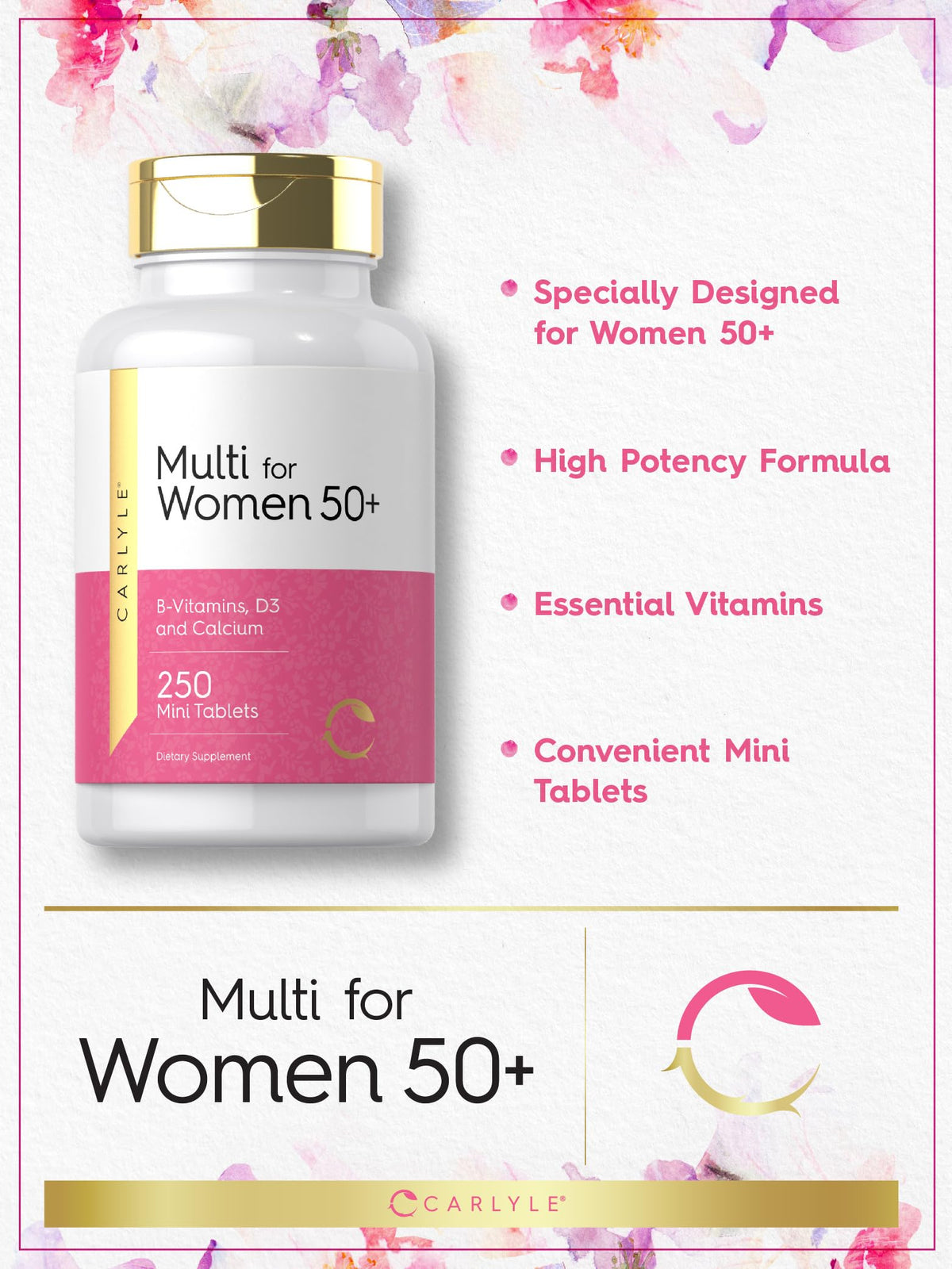 Carlyle Multivitamin for Women 50+ mini tablets close-up