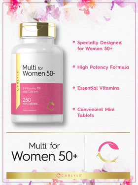 Carlyle Multivitamin for Women 50+ mini tablets close-up