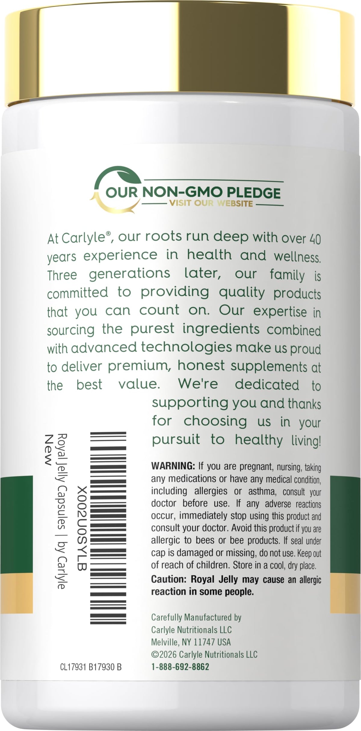 Carlyle Royal Jelly Supplement capsules close-up