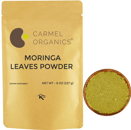 CARMEL ORGANICS Moringa Leaves Powder 8 Ounce front view