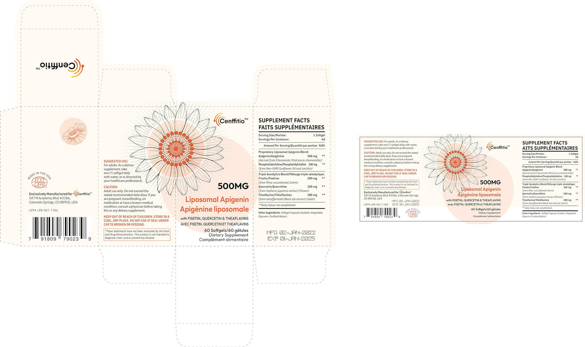 Cenffitio Liposomal Apigenin 500mg Softgels packaging