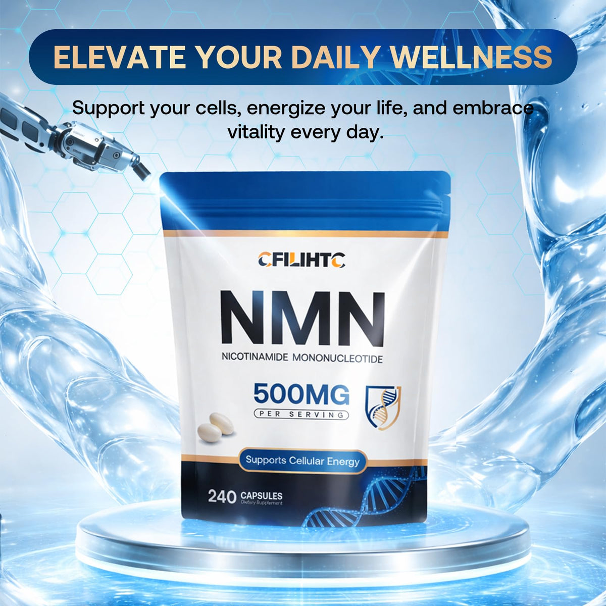 CFILIHTC NMN Supplement 500mg softgels on a table