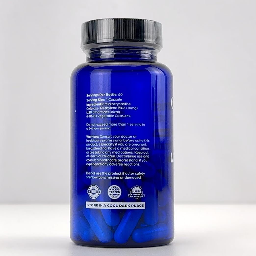 Chemist Labs Methylene Blue Capsules on a wooden table