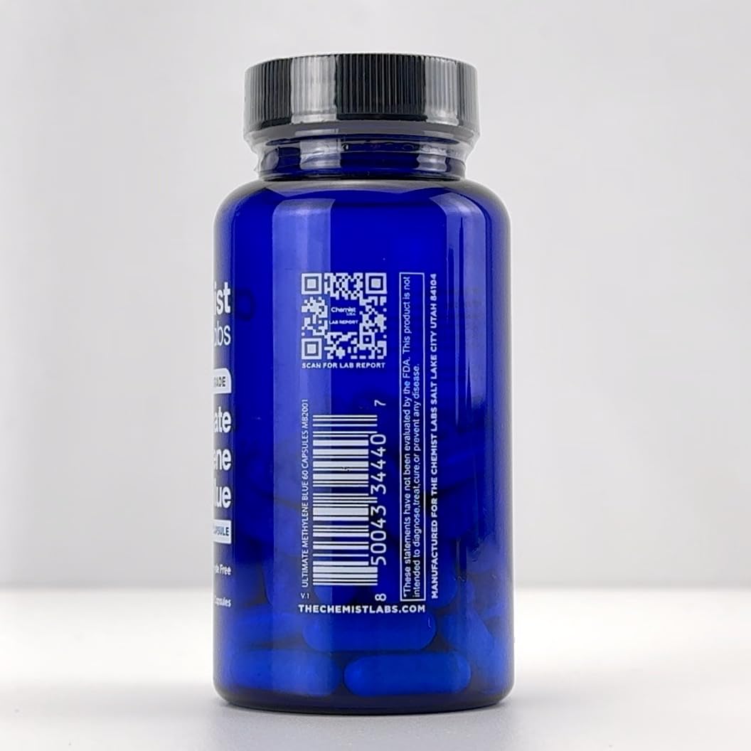 Chemist Labs Methylene Blue Capsules with a glass of water