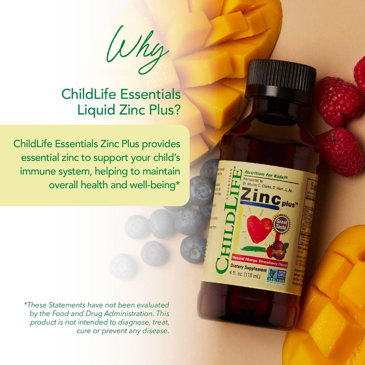ChildLife Essentials Liquid Zinc Plus for Kids 4 Fl Oz back view