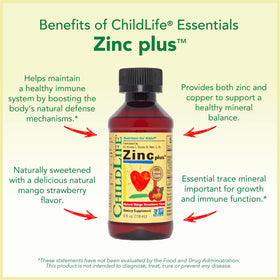 ChildLife Essentials Liquid Zinc Plus for Kids 4 Fl Oz with dosage spoon