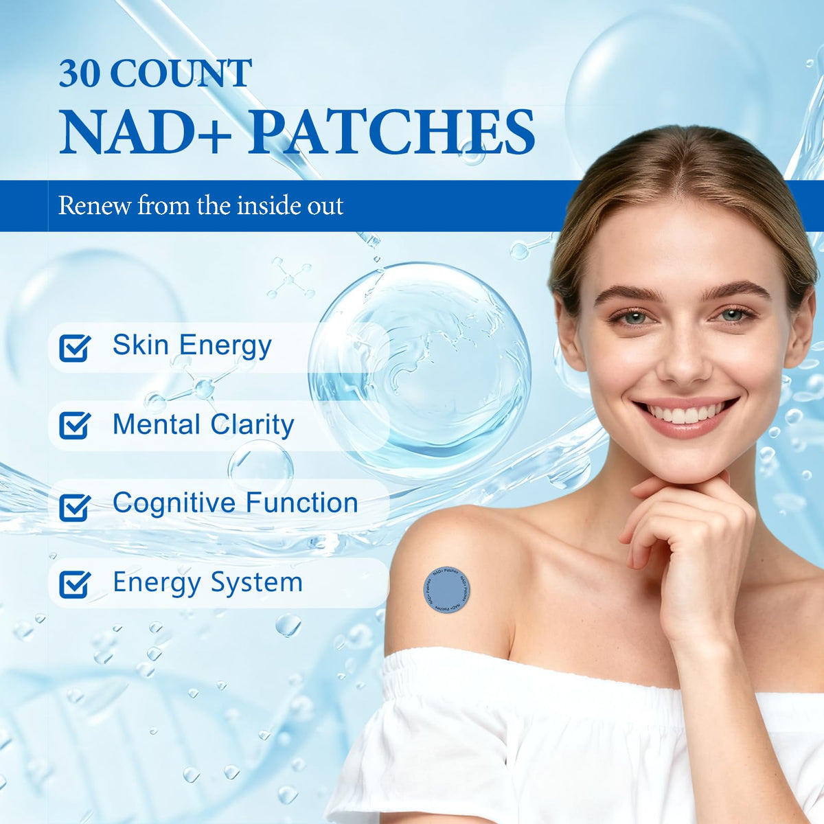 Chrxbei NAD+ Patches close-up on a clean surface