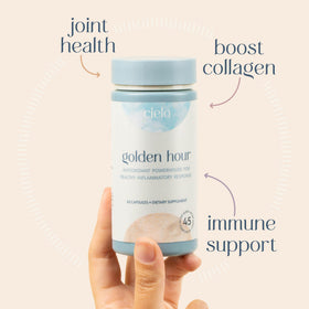 Cielo Golden Hour Antioxidant Supplement side view with ingredients list