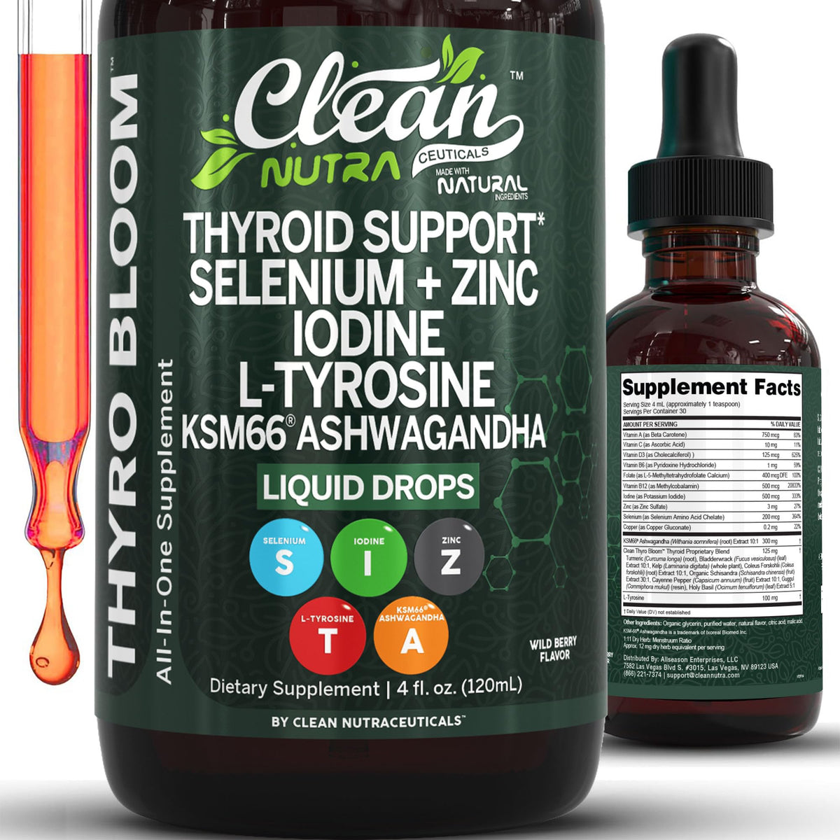 Clean Nutraceuticals ThyroBloom Thyroid Support Liquid Drops 4oz bottle front view