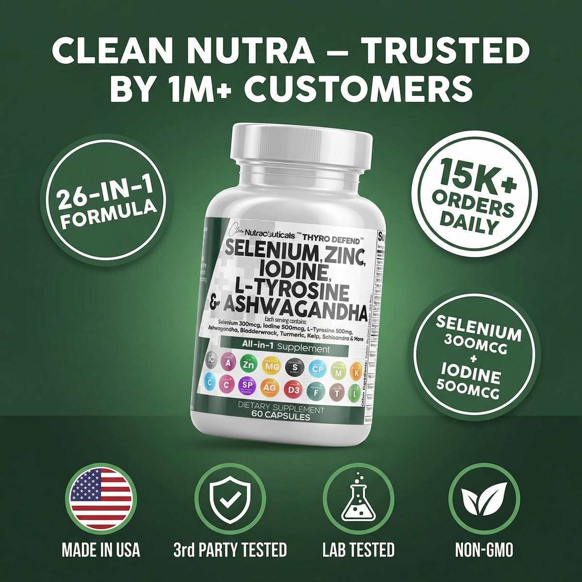 Clean Nutraceuticals ThyroDefend supplement with measuring spoon