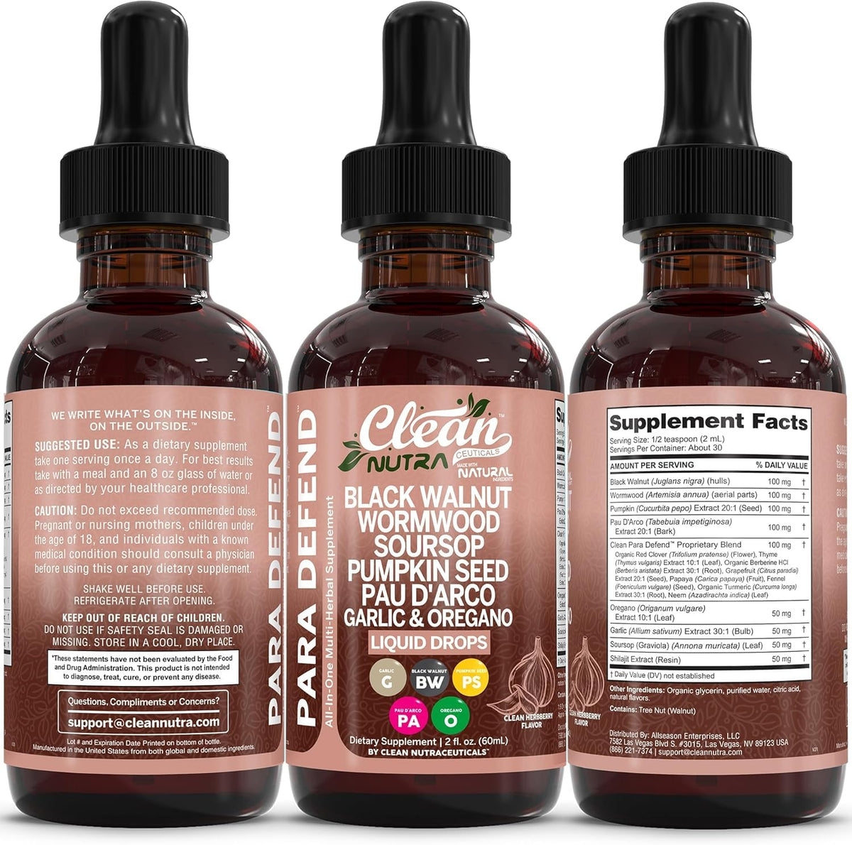 Clean Nutraceuticals Wormwood Black Walnut Complex Drops bottle side view
