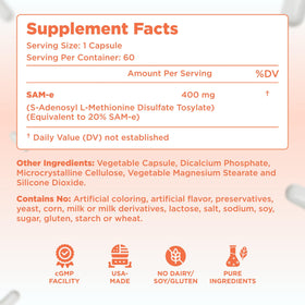 Clear Formulas Bioactive SAM-e 400mg supplement capsules close-up