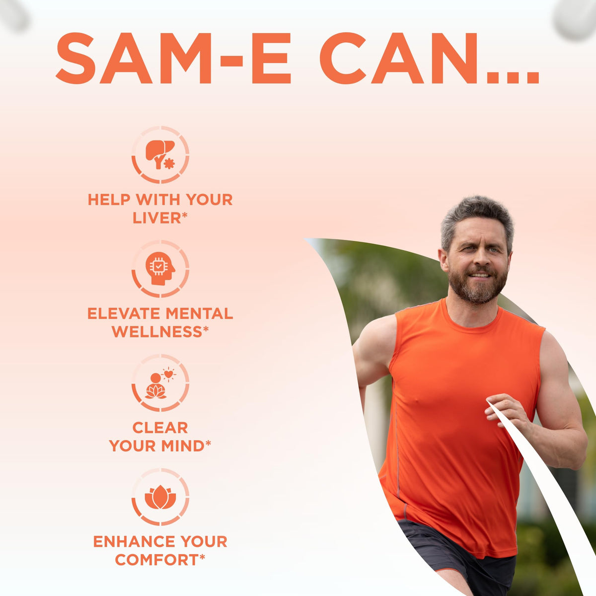 Clear Formulas Bioactive SAM-e 400mg supplement capsules in a hand