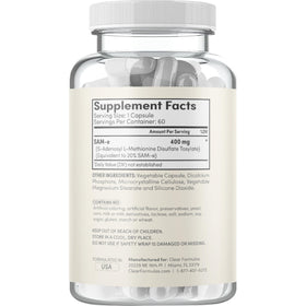 Clear Formulas Bioactive SAM-e 400mg supplement packaging details