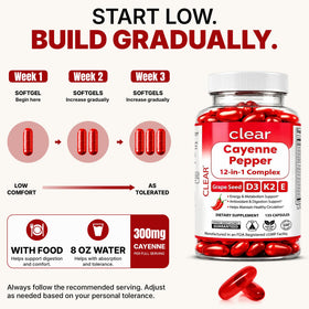 Clear Probiotics Cayenne Pepper Softgels 300mg back view