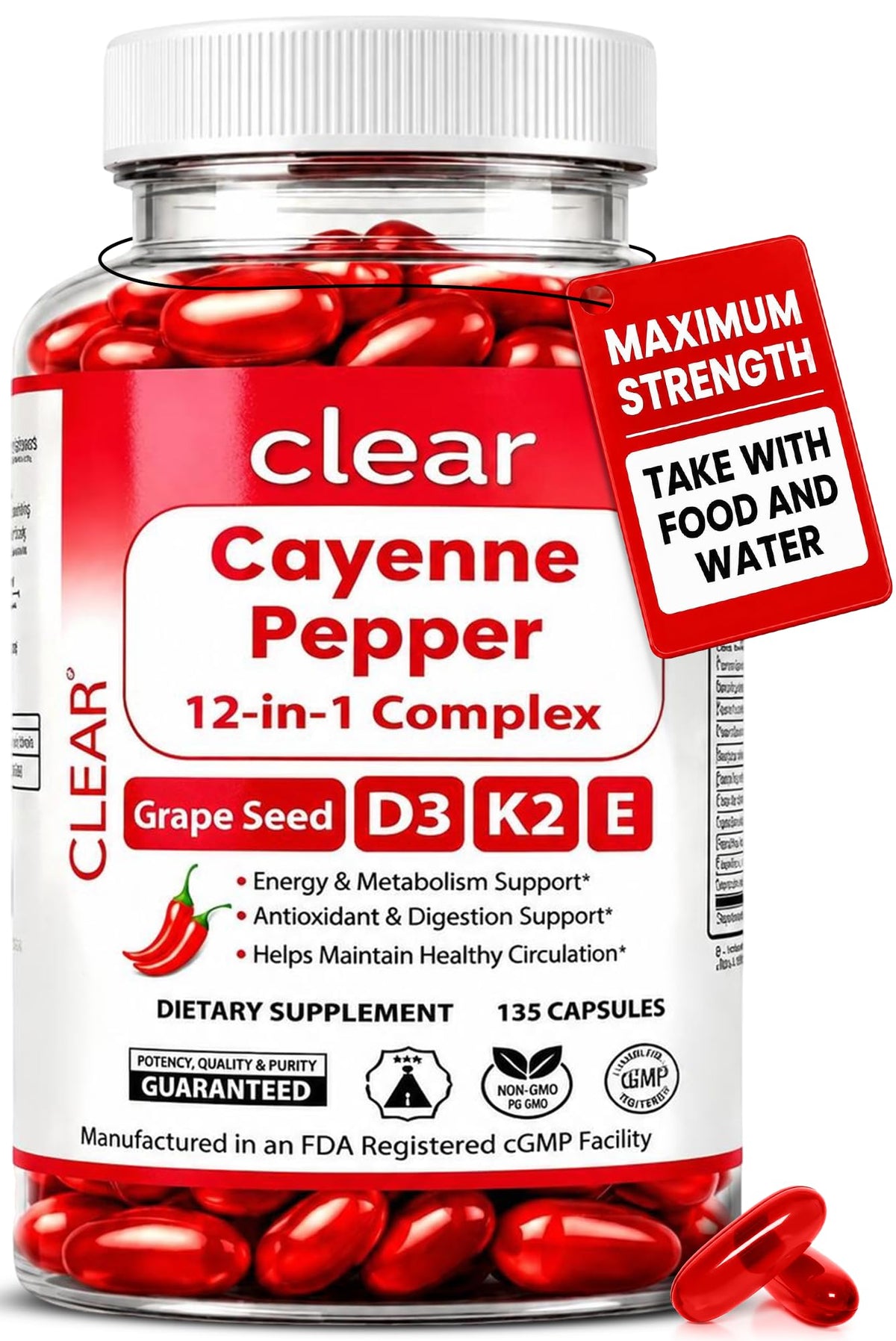 Clear Probiotics Cayenne Pepper Softgels 300mg front view
