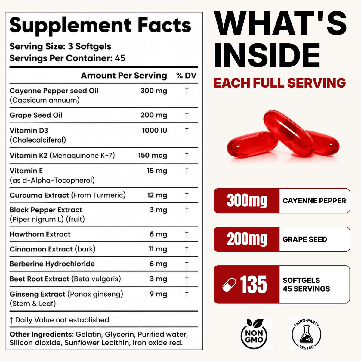 Clear Probiotics Cayenne Pepper Softgels 300mg softgels on a wooden table