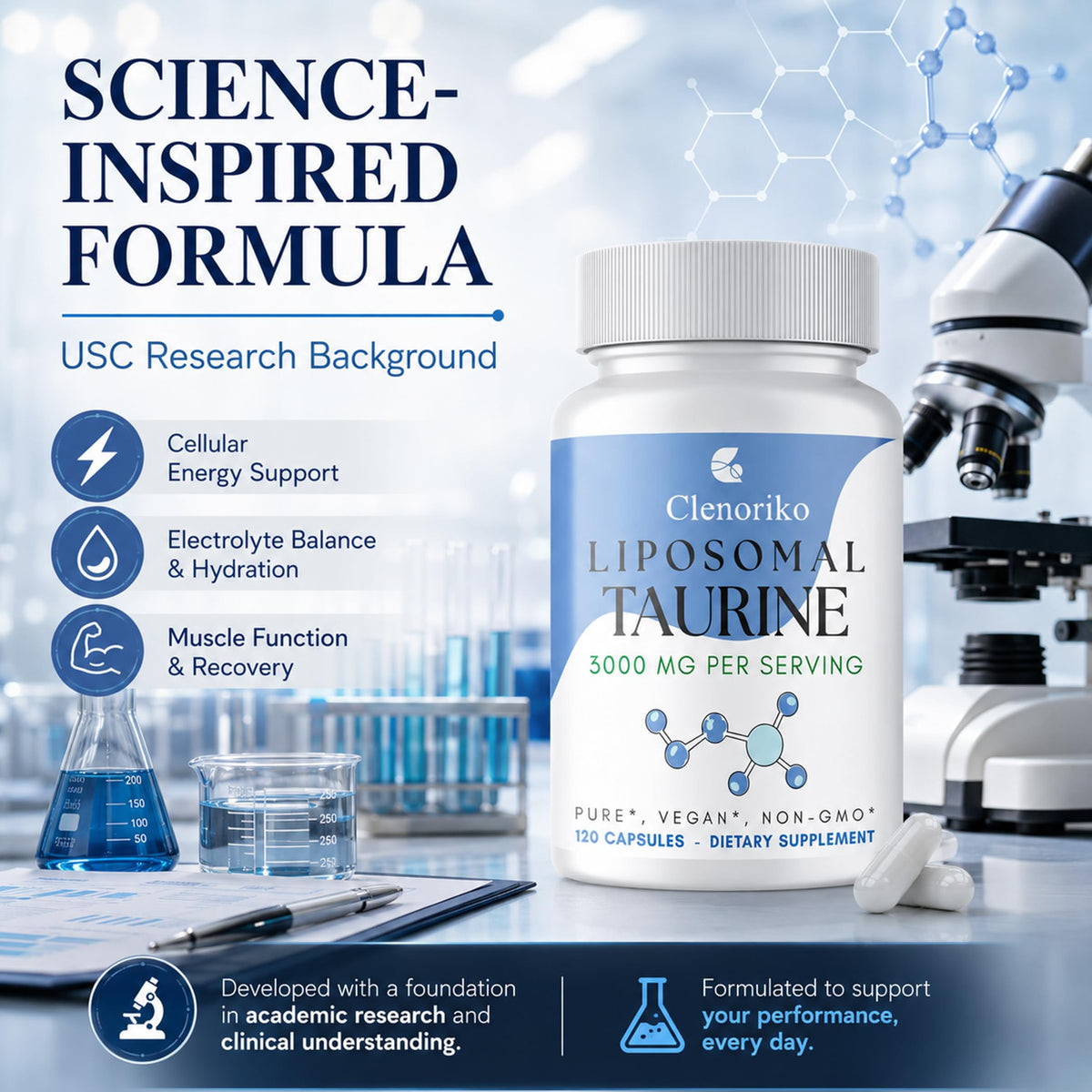 Clenoriko Liposomal Taurine Supplement 3000mg vegan capsules