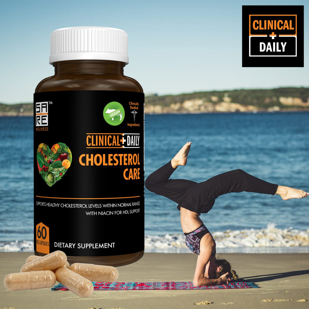 Clinical Daily Cholesterol Care Supplement side view with label