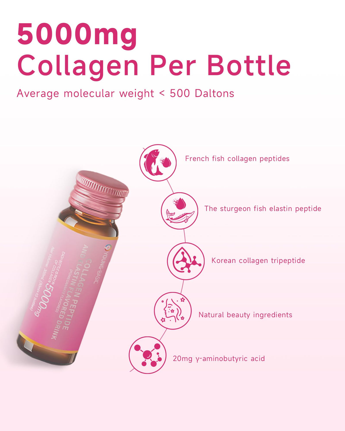 Close-up of 9 YOUNG-BASIC Pomegranate Marine Collagen Drink bottle