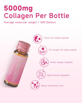 Close-up of 9 YOUNG-BASIC Pomegranate Marine Collagen Drink bottle