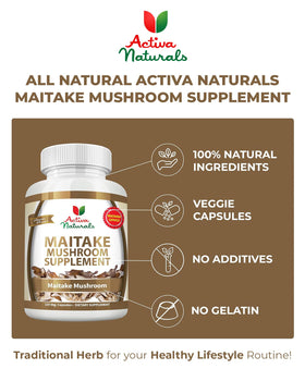 Close-up of Activa Naturals Maitake Mushroom Capsules showing capsule size