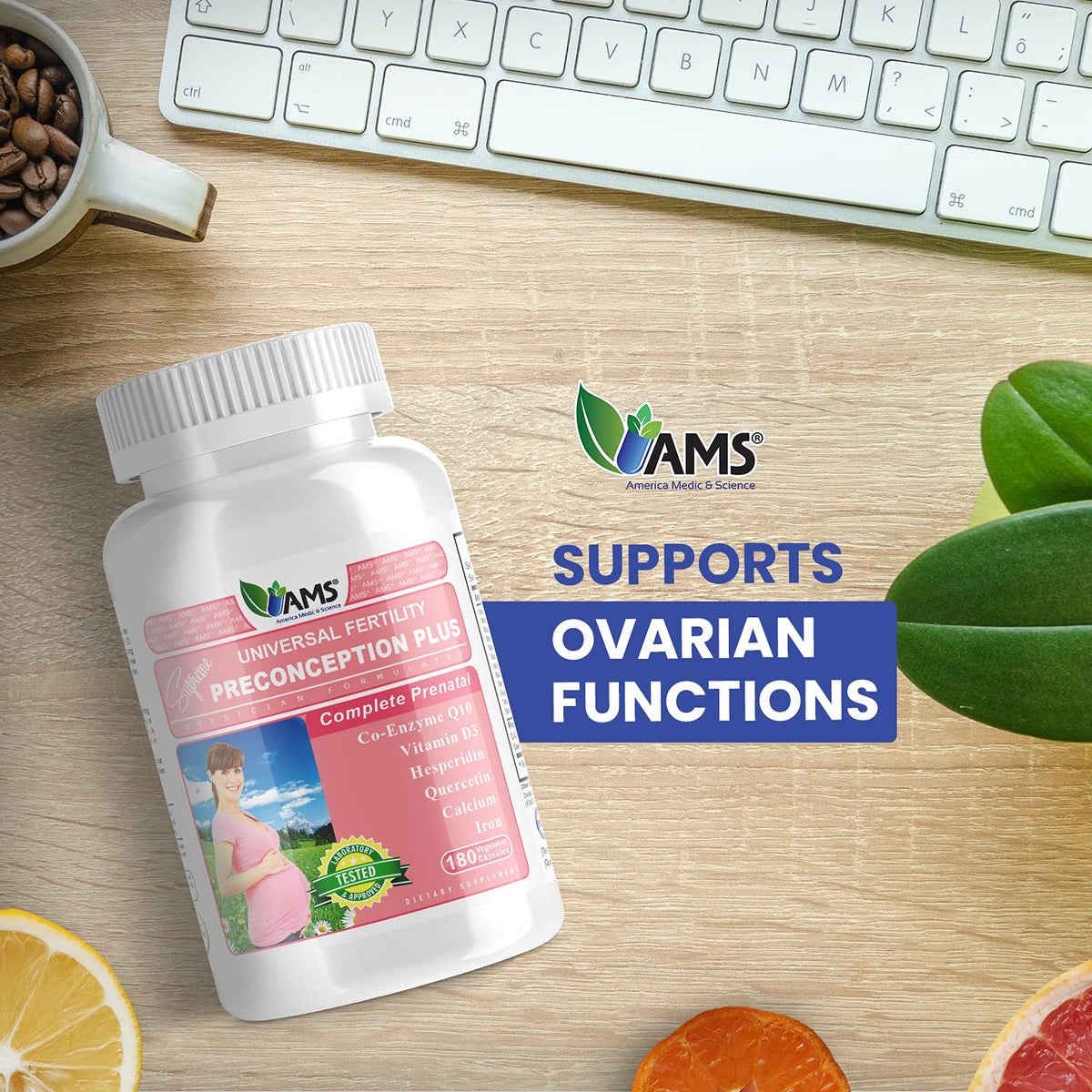 Close-up of America Medic & Science Preconception Plus capsules