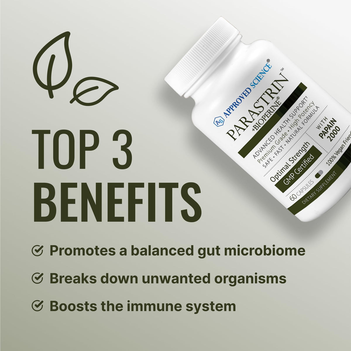 Close-up of Approved Science Parastrin capsules