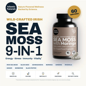 Close-up of Atlantic Naturals Sea Moss Capsules showing the capsules