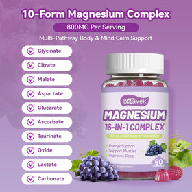 Close-up of Babivek Magnesium Gummies showing grape-flavoured gummies