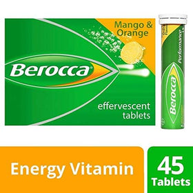 Close-up of Berocca Orange Effervescent Tablet in water