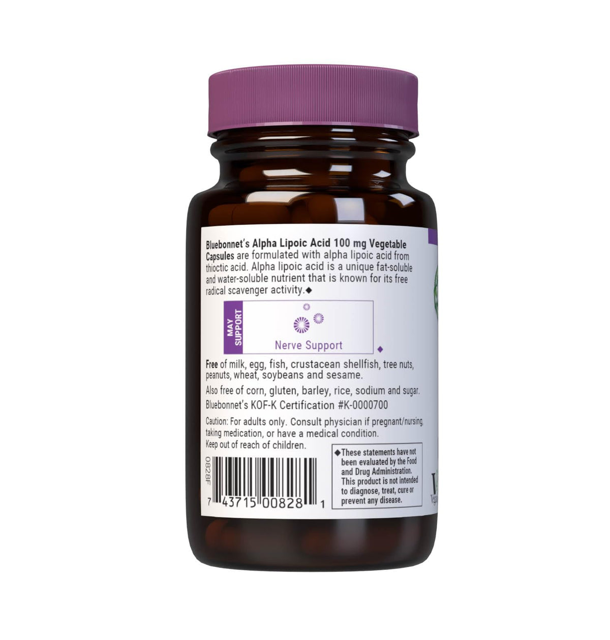 Close-up of BlueBonnet Alpha Lipoic Acid vegetable capsules