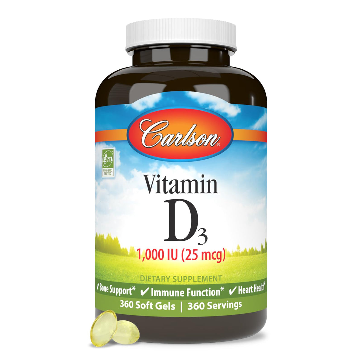 Close-up of Carlson Vitamin D3 1000 IU softgel