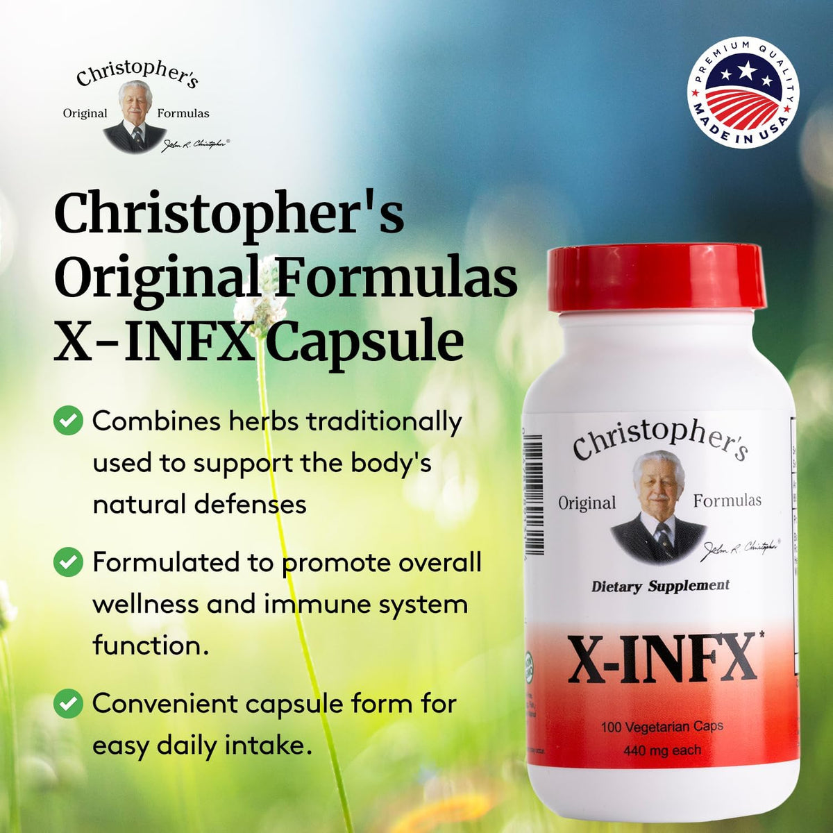 Close-up of Christopher's X-INFX capsules on a wooden surface