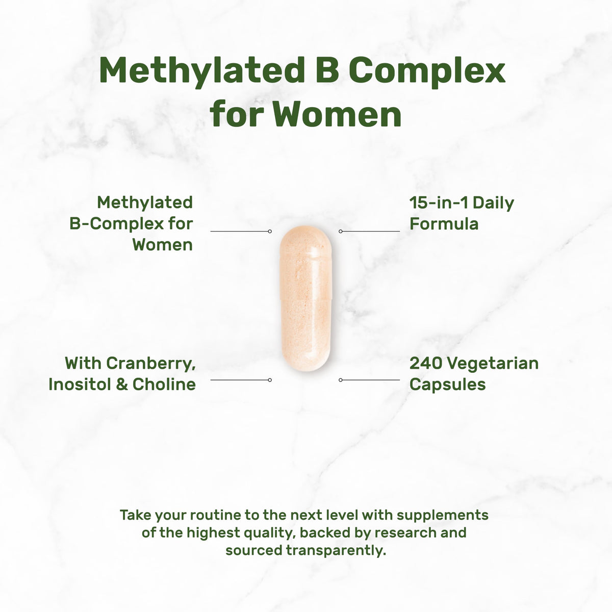 Close-up of DEAL SUPPLEMENT Methylated B Complex capsules