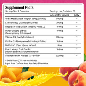 Close-up of FitVitality Yerba Mate Gummies showing Peach Mango flavour