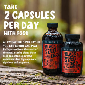 Close-up of Freshfield Black Seed Oil capsules
