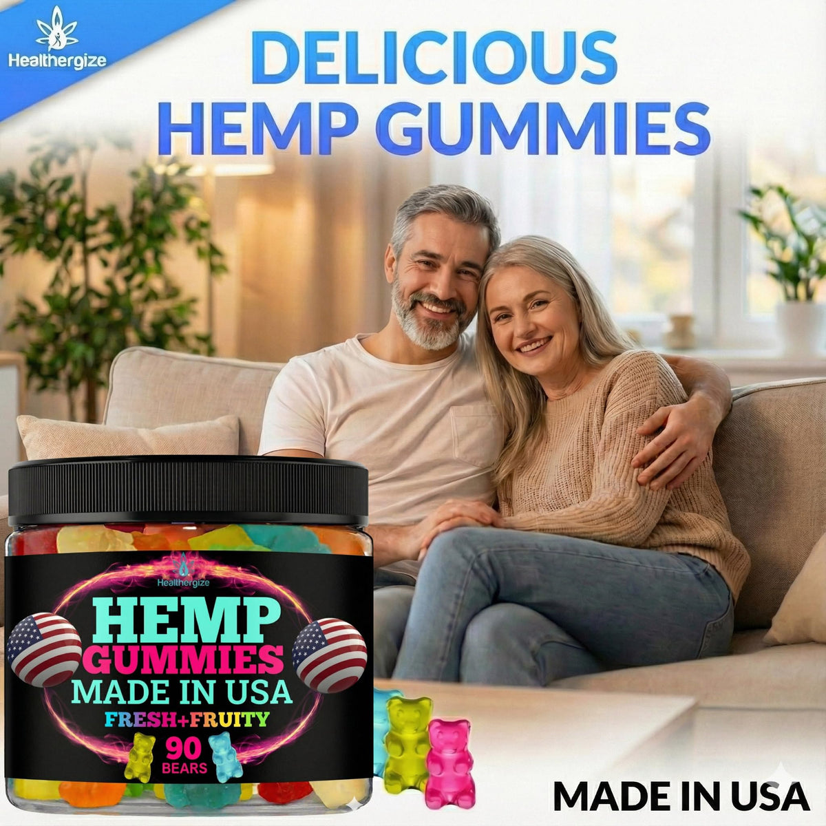 Close-up of Healthergize Hemp Gummies showing fruity flavours