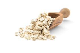 Close-up of marshmallow root chunks in the package