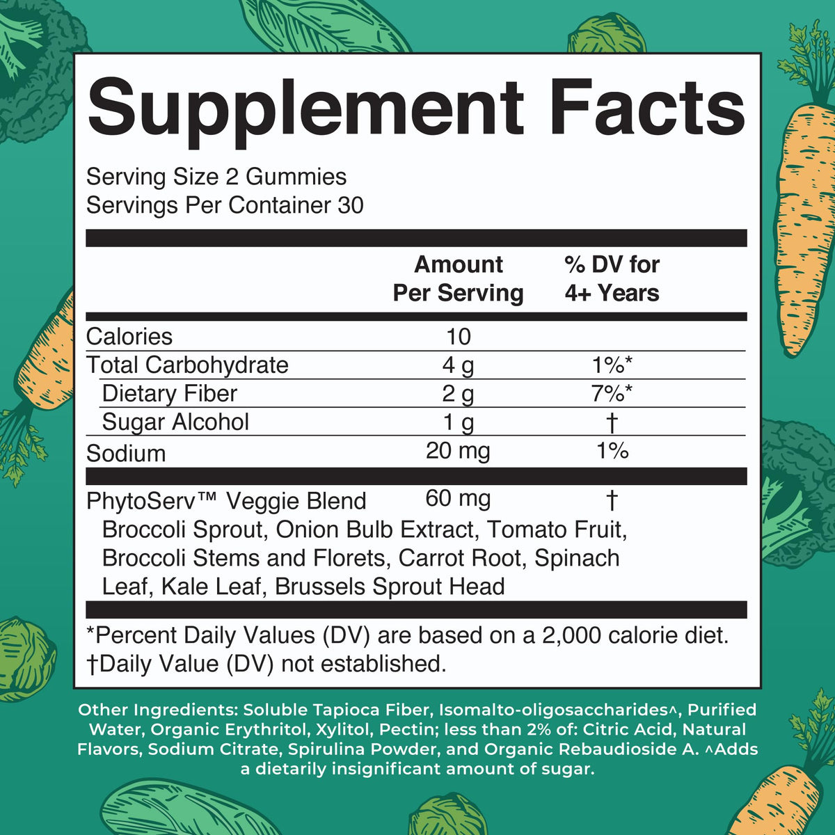 Close-up of MARYRUTH'S Super Greens Gummies with ingredients