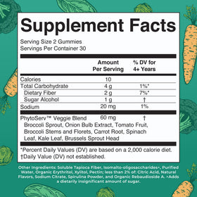 Close-up of MARYRUTH'S Super Greens Gummies with ingredients
