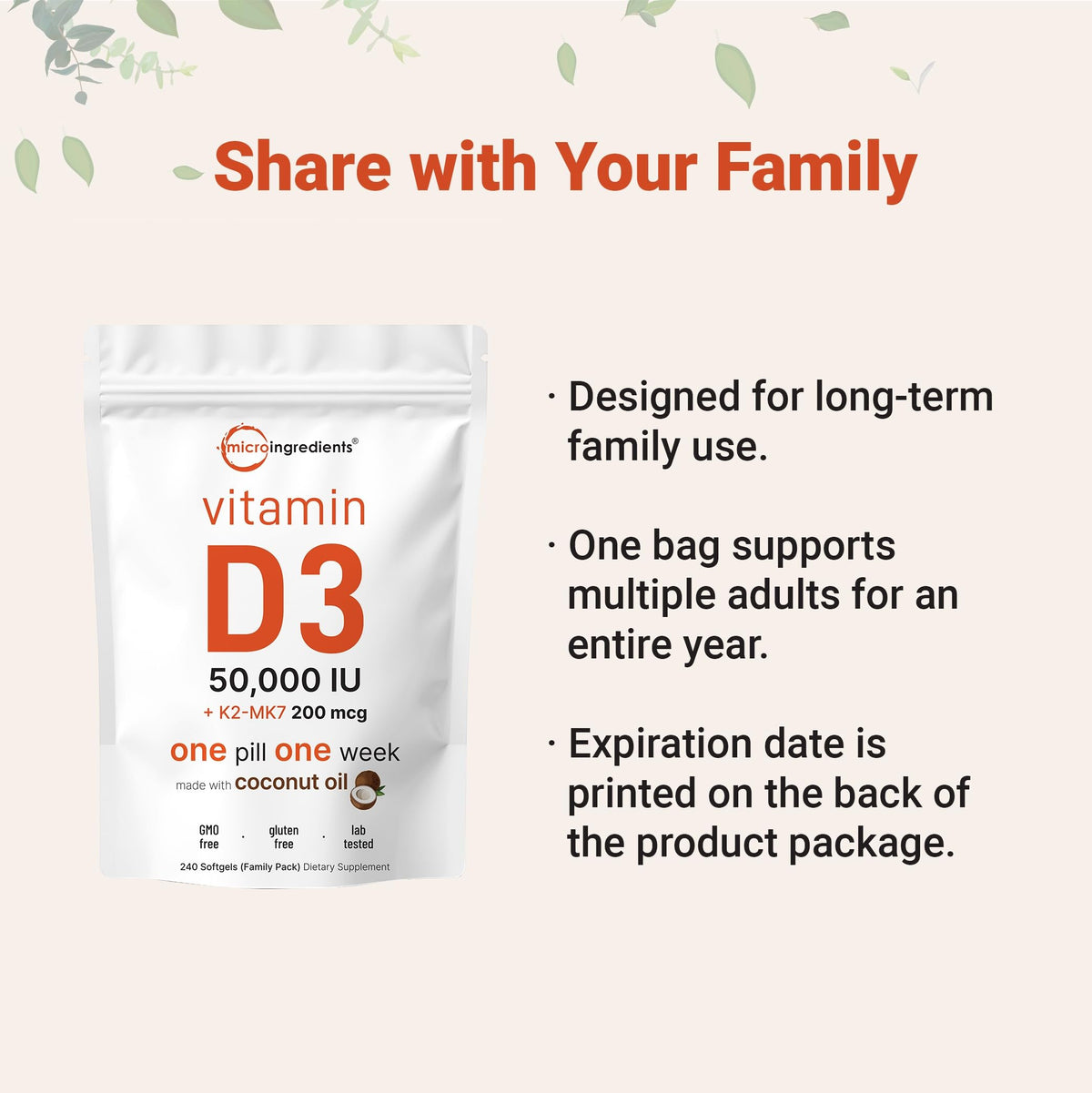 Close-up of Micro Ingredients Vitamin D3 + K2 softgel