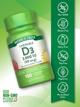 Close-up of Nature's Truth Chewable Vitamin D3 tablets