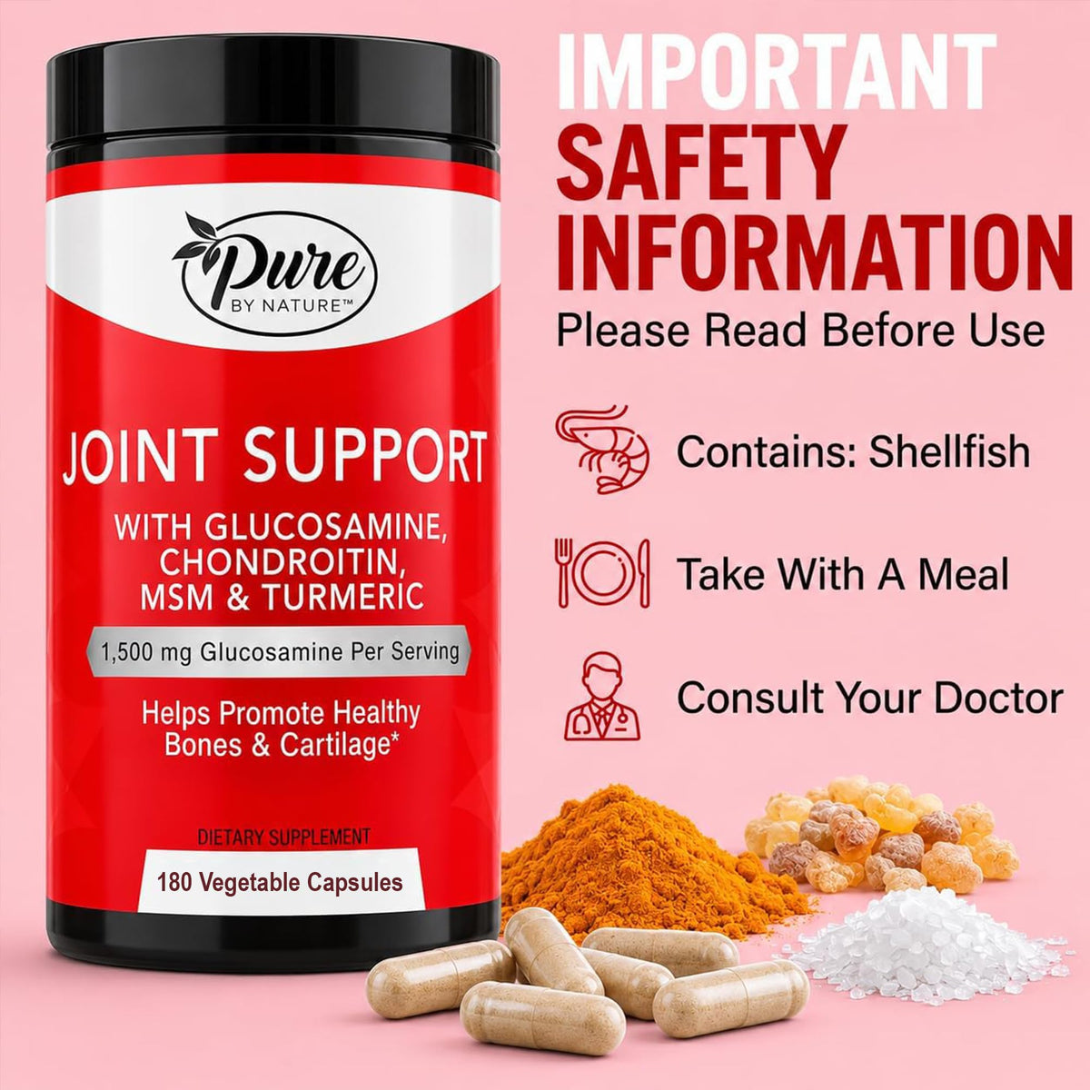 Close-up of Pure By Nature Joint Support Supplement capsules
