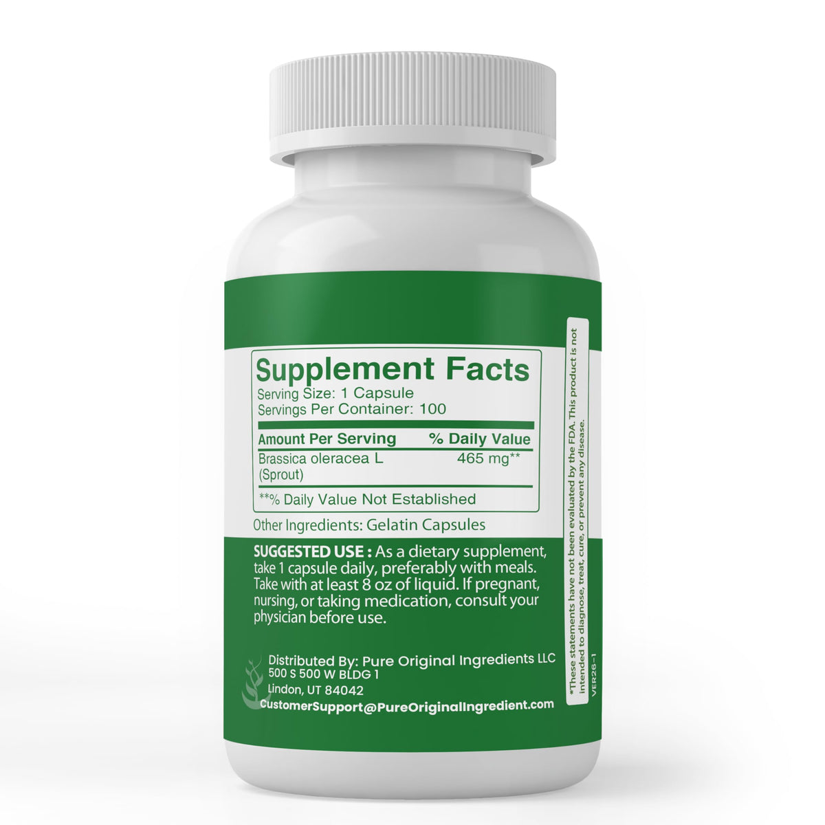 Close-up of Pure Original Ingredients Broccoli Extract Capsules