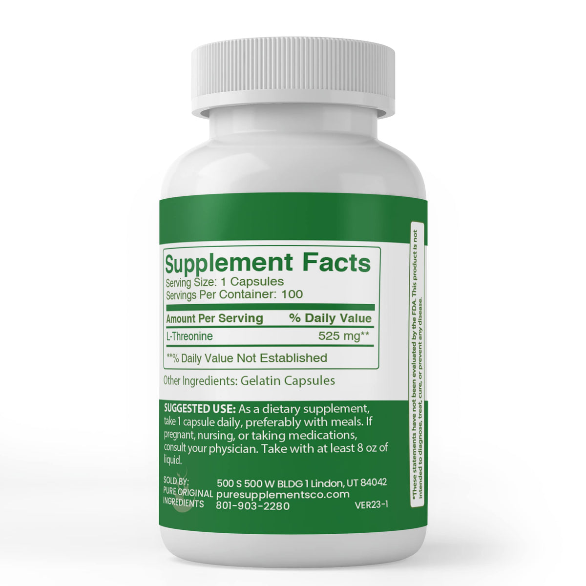 Close-up of PURE ORIGINAL INGREDIENTS L-Threonine Capsules