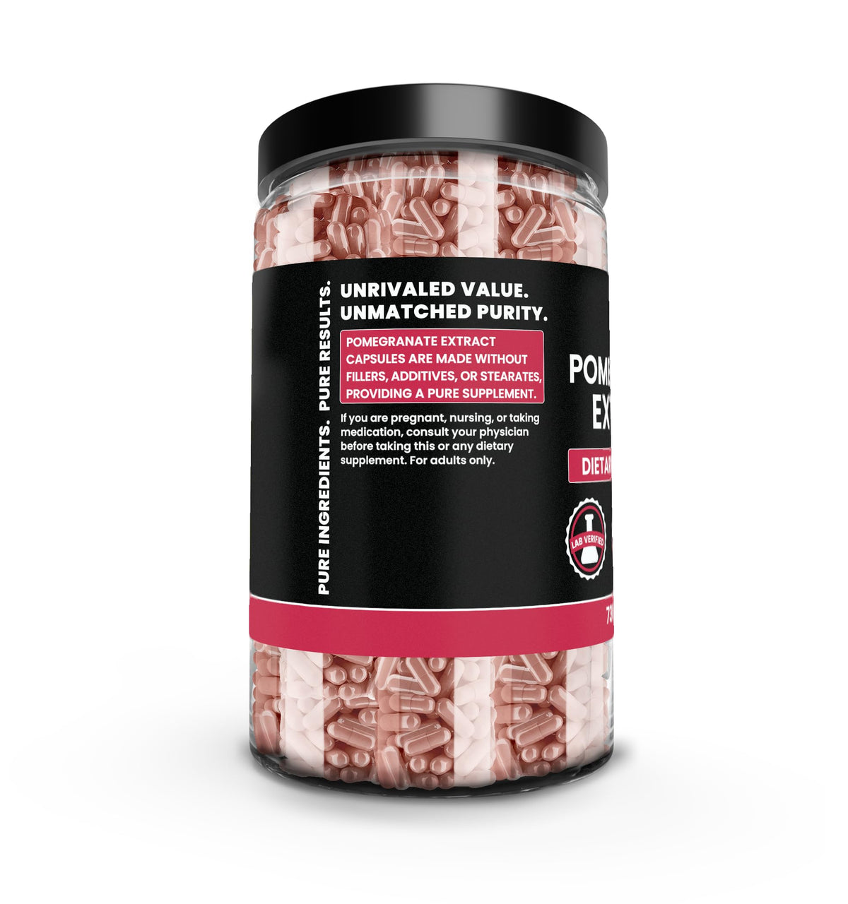 Close-up of PURE ORIGINAL INGREDIENTS Pomegranate Extract capsules